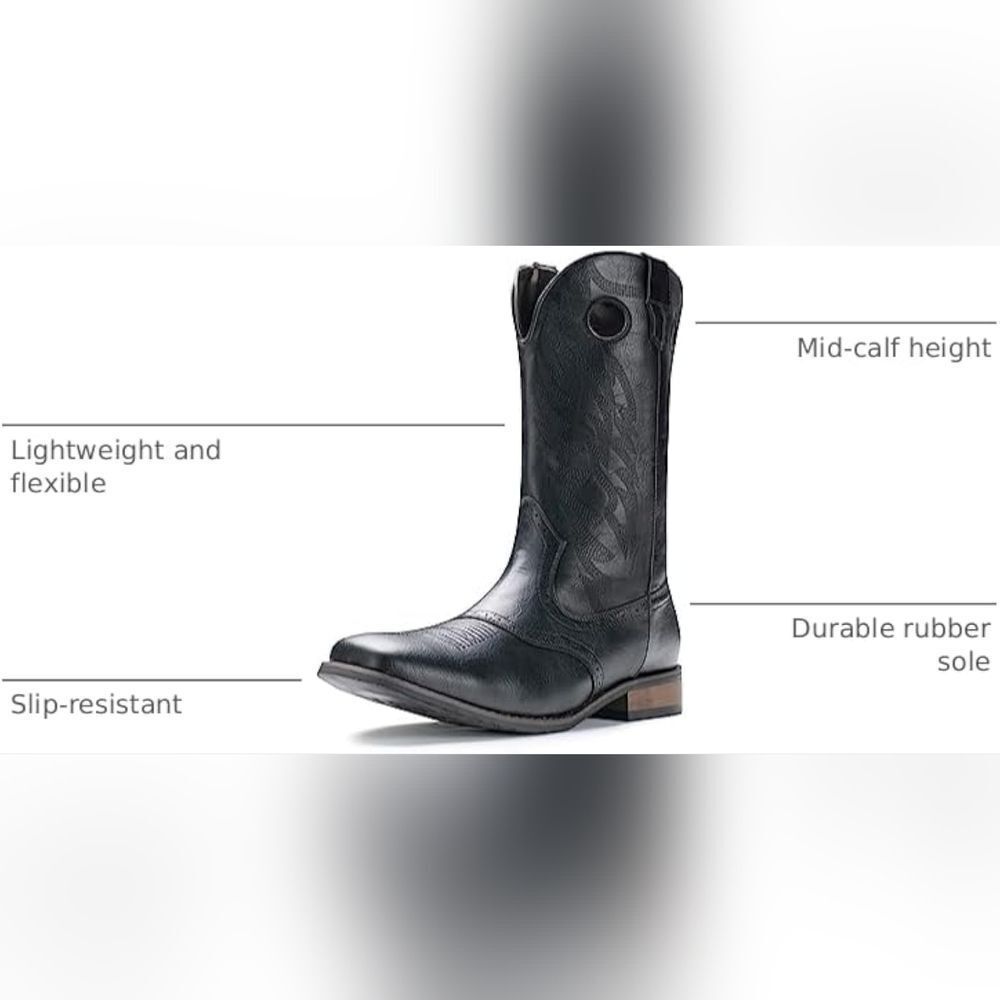 Men's Black Mid-Calf Leather Western Boots